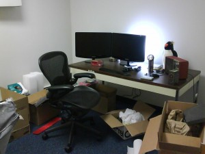 Wide view of temporary editing desk